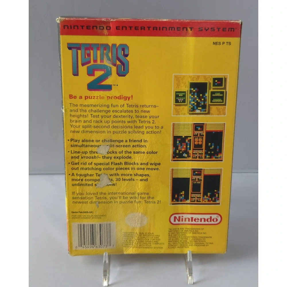 Tetris 2 - Nintendo NES - CIB - 12 Stamp - Tested and Working